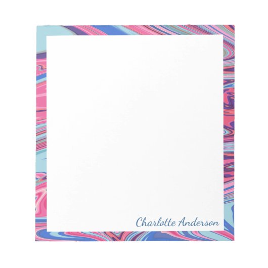 抽象芸術でアートを青とピンクに染めパーソナライズされたる ノートパッド (正面)