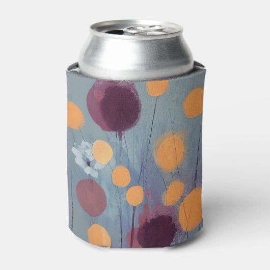 抽象芸術とピンクの花 缶クーラー (缶正面)