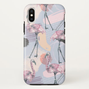 抽象芸術とフラミンゴ模様 iPhone XSケース
