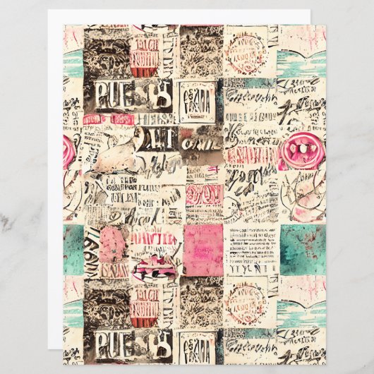 抽象芸術とメッセージのコラージュのスクラップブック紙 (正面/裏面)