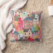 抽象芸術と家のシームレスなパターン。水彩  クッション (ブランケット)