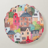 抽象芸術と家のシームレスなパターン。水彩  ラウンドクッション (裏面)