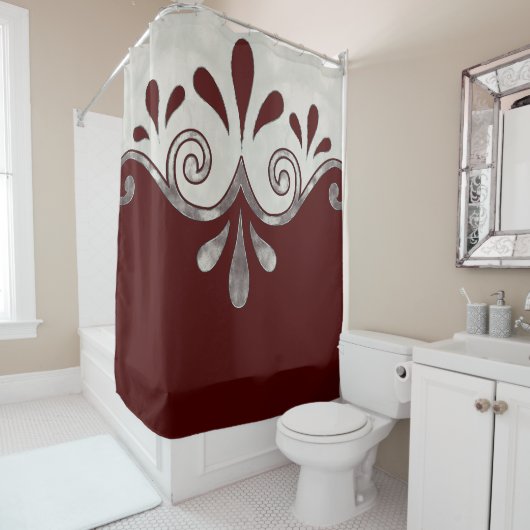 抽象芸術と銀の装飾的な形 シャワーカーテン (インサイチュ)