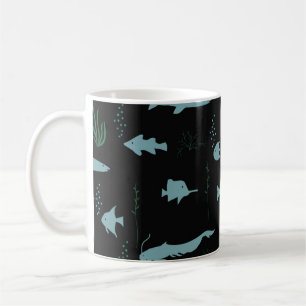 抽象芸術と魚類の水中模様 コーヒーマグカップ