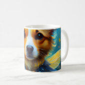 抽象芸術にポーズを取る犬の来油絵 コーヒーマグカップ (正面右)