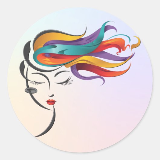 抽象芸術に流れカラフルるヘアアートの女性 ラウンドシール (正面)
