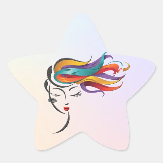 抽象芸術に流れカラフルるヘアアートの女性 星シール (正面)