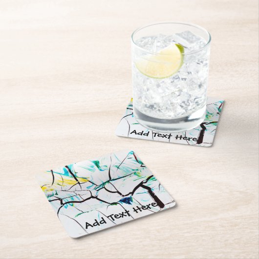 抽象芸術のひび割れ（緑、黄、青） スクエアペーパーコースター (インサイチュ)