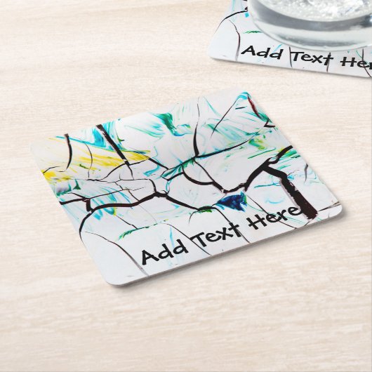 抽象芸術のひび割れ（緑、黄、青） スクエアペーパーコースター (アングル)