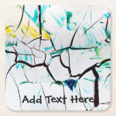 抽象芸術のひび割れ（緑、黄、青） スクエアペーパーコースター (正面)