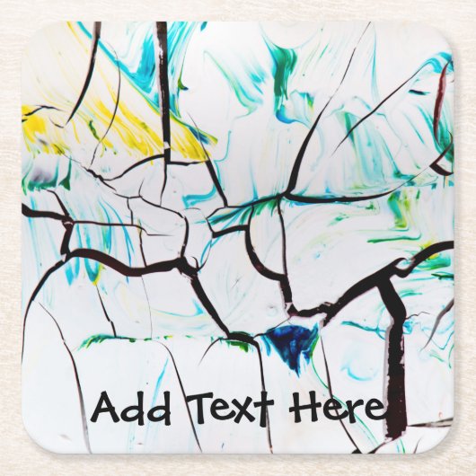 抽象芸術のひび割れ（緑、黄、青） スクエアペーパーコースター (正面)
