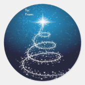抽象芸術のクリスマスツリーの青いステッカー – ギフトラベル ラウンドシール (正面)