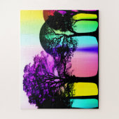 抽象芸術のシルエットの木(虹の背景) ジグソーパズル (縦)