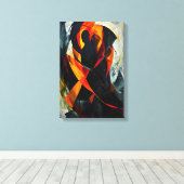 抽象芸術のシルエット – 炎の赤と黒のアート キャンバスプリント (インサイチュ (ウッドフロア))