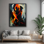 抽象芸術のシルエット – 炎の赤と黒のアート ポスター