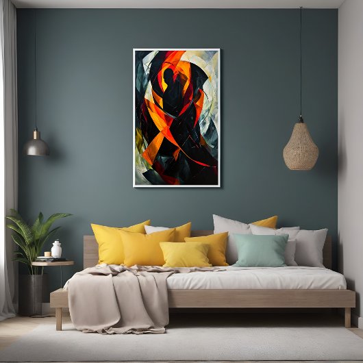 抽象芸術のシルエット – 炎の赤と黒のアート ポスター