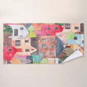 抽象芸術のシームレスなパターンと家。水彩画 バスタオル (バスタオル)