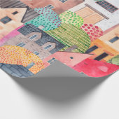 抽象芸術のシームレスなパターンと家。水彩画 ラッピングペーパー (角)