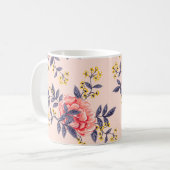 抽象芸術のシームレスなパ葉ターンと コーヒーマグカップ (正面左)