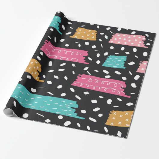 抽象芸術のジオメトリドットとストライプ ラッピングペーパー (アンロールド)