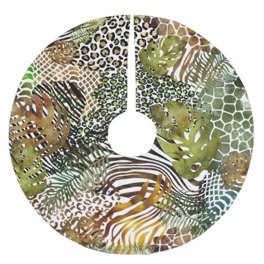 抽象芸術のジャングルカラフル ブラッシュドポリエステルツリースカート (正面)