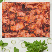 抽象芸術のスケッチで珊瑚色で彫刻されたモザイク キッチンタオル (折り畳み)