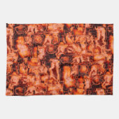 抽象芸術のスケッチで珊瑚色で彫刻されたモザイク キッチンタオル (横)