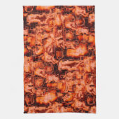 抽象芸術のスケッチで珊瑚色で彫刻されたモザイク キッチンタオル (縦)