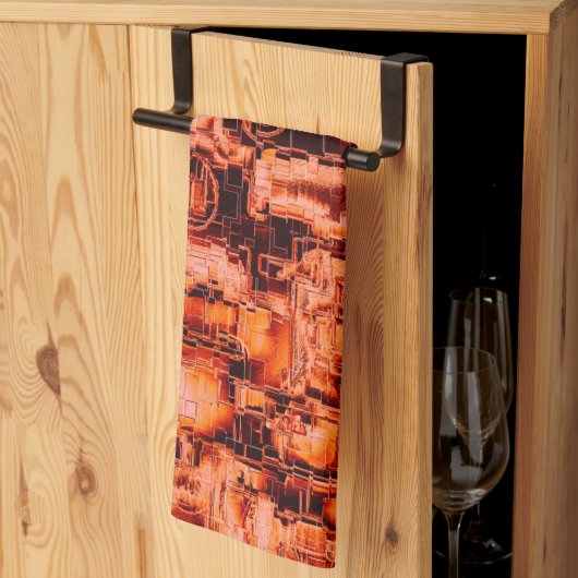 抽象芸術のスケッチで珊瑚色で彫刻されたモザイク キッチンタオル (三つ折り)