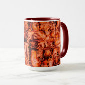 抽象芸術のスケッチで珊瑚色で彫刻されたモザイク マグカップ (正面右)
