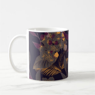 抽象芸術のスケッチ、葉金色の花 コーヒーマグカップ