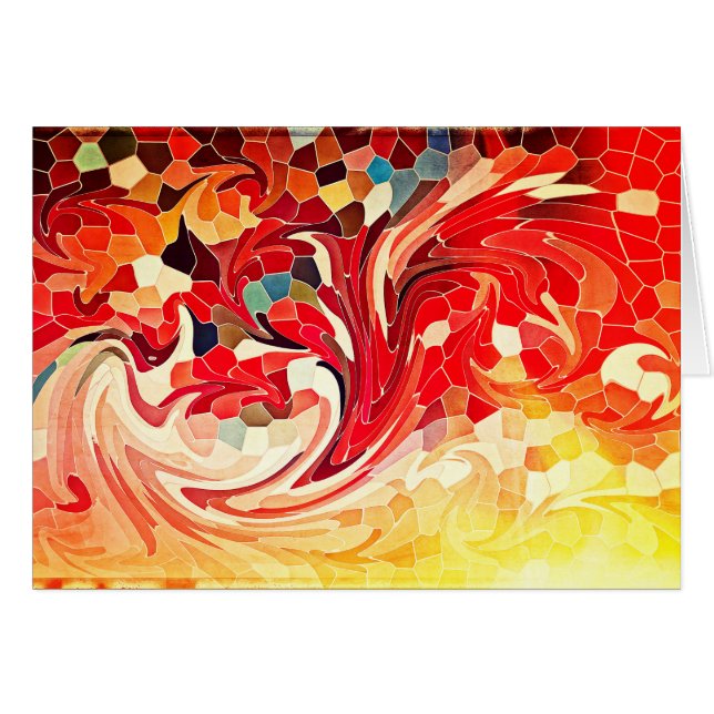抽象芸術のステンドグラスのFirebirdsの激しく赤い黄色 (正面横)