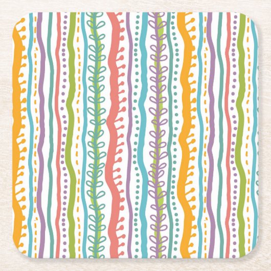 抽象芸術のストライプの垂直パターン スクエアペーパーコースター (正面)