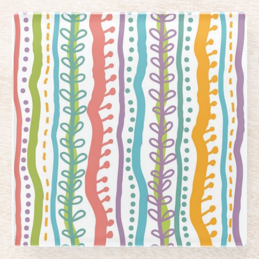 抽象芸術のストライプ垂直パターン ガラスコースター (正面)