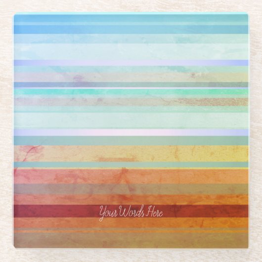 抽象芸術のストライプ横の文字と単語 ガラスコースター (正面)