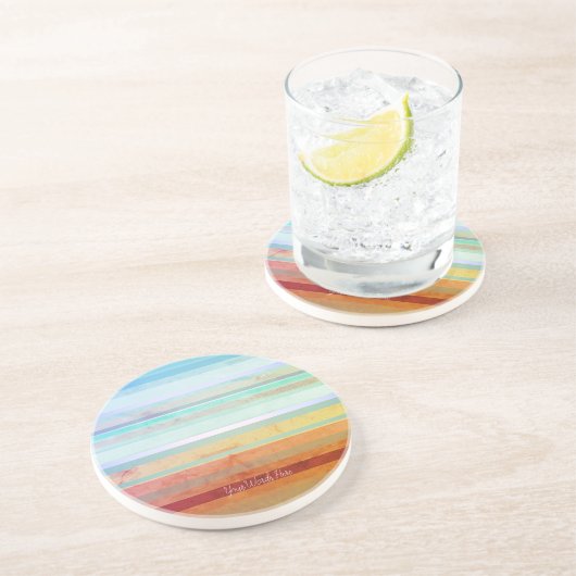 抽象芸術のストライプ横の文字と単語 コースター (側面)