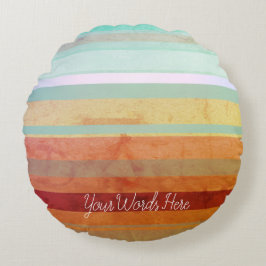 抽象芸術のストライプ横の文字と単語 ラウンドクッション