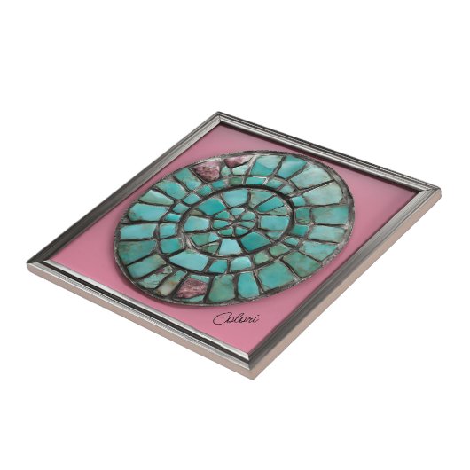 抽象芸術のターコイズとピンクの石 タイル (側面)