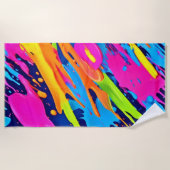 抽象芸術のネオンブラシストロークスプラッシュアート ビーチタオル (正面)
