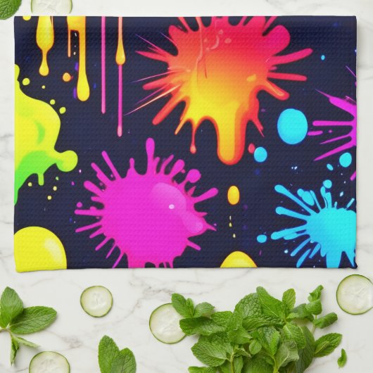 抽象芸術のネオン絵を描ドリップアートワーク キッチンタオル (折り畳み)