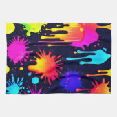 抽象芸術のネオン絵を描ドリップアートワーク キッチンタオル (横)
