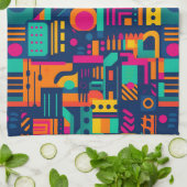 抽象芸術のネオン色と幾何学的なボヘミアの形 キッチンタオル (折り畳み)