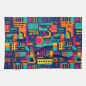 抽象芸術のネオン色と幾何学的なボヘミアの形 キッチンタオル (横)