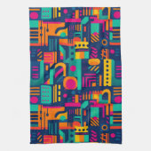 抽象芸術のネオン色と幾何学的なボヘミアの形 キッチンタオル (縦)