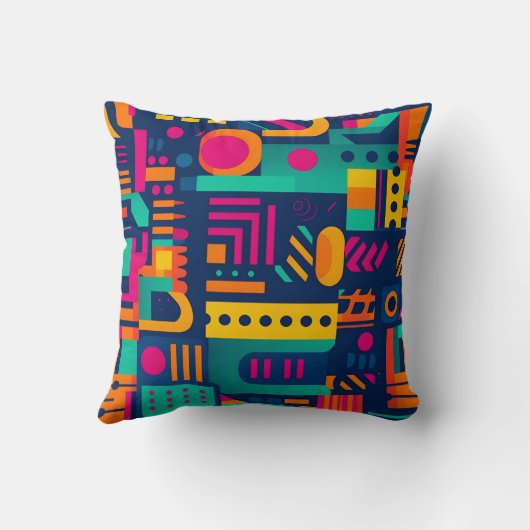 抽象芸術のネオン色と幾何学的なボヘミアの形 クッション (裏面)