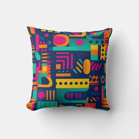 抽象芸術のネオン色と幾何学的なボヘミアの形 クッション (正面)