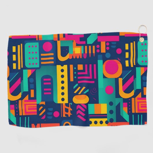 抽象芸術のネオン色と幾何学的なボヘミアの形 ゴルフタオル (横)