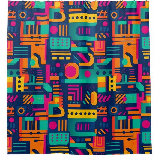 抽象芸術のネオン色と幾何学的なボヘミアの形 シャワーカーテン (正面)