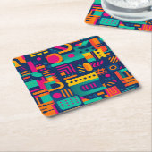 抽象芸術のネオン色と幾何学的なボヘミアの形 スクエアペーパーコースター (アングル)