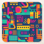 抽象芸術のネオン色と幾何学的なボヘミアの形 スクエアペーパーコースター (正面)